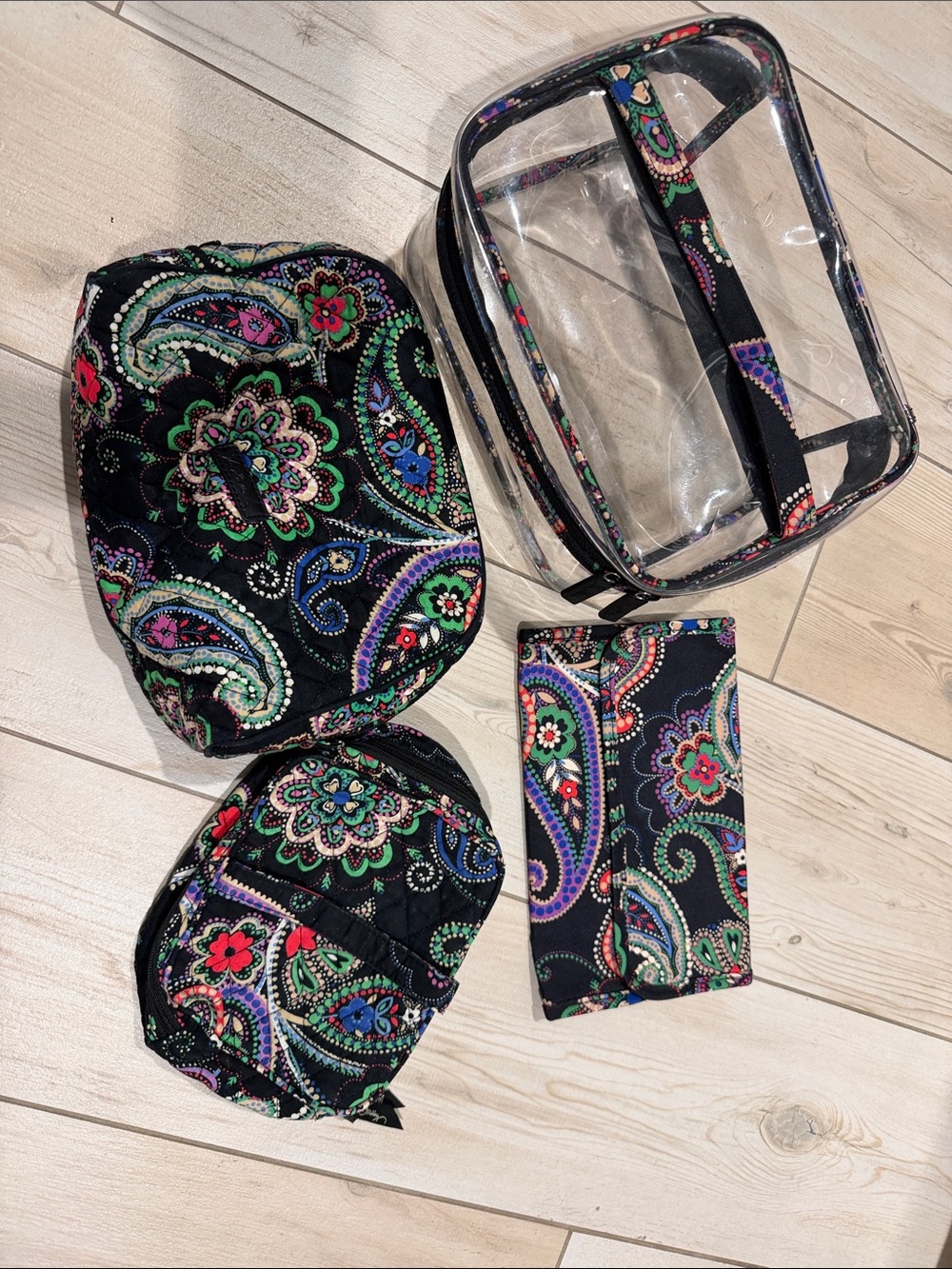 Vera Bradley Black Paisley Multi-Color Travel Cosmetic Organizer Set
